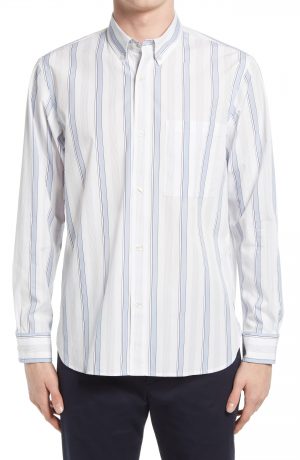 Men's Club Monaco Slim Fit Stripe Button-Down Shirt, Size Small - White Men's Club Monaco Slim Fit Stripe Button-Down Shirt, Size Small - White