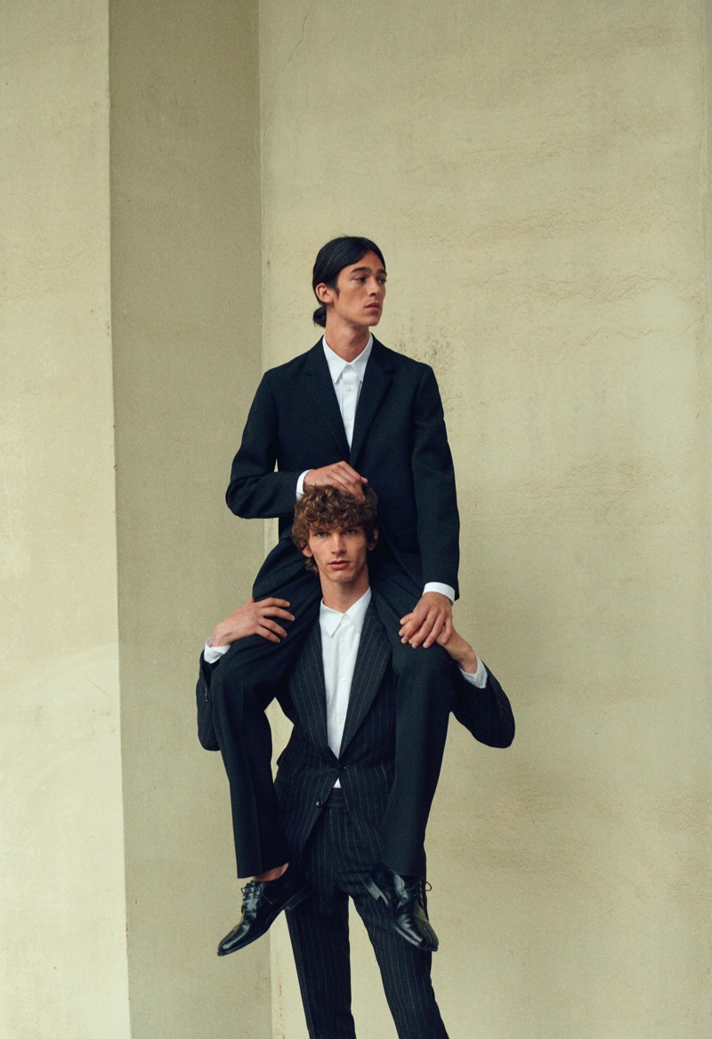 Models Erik Van Gils and Matthias El Koulali suit up for Mytheresa's pre-fall 2021 men's campaign.