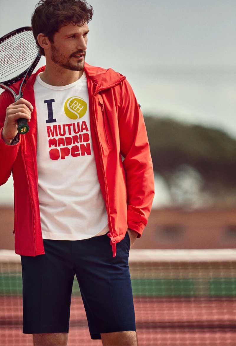 Sam Webb embraces sporty style in a Mutua Madrid Open t-shirt from Pedro del Hierro.