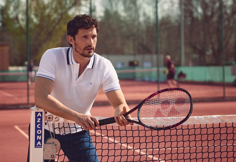 British model Sam Webb wears a polo shirt from Pedro del Hierro.