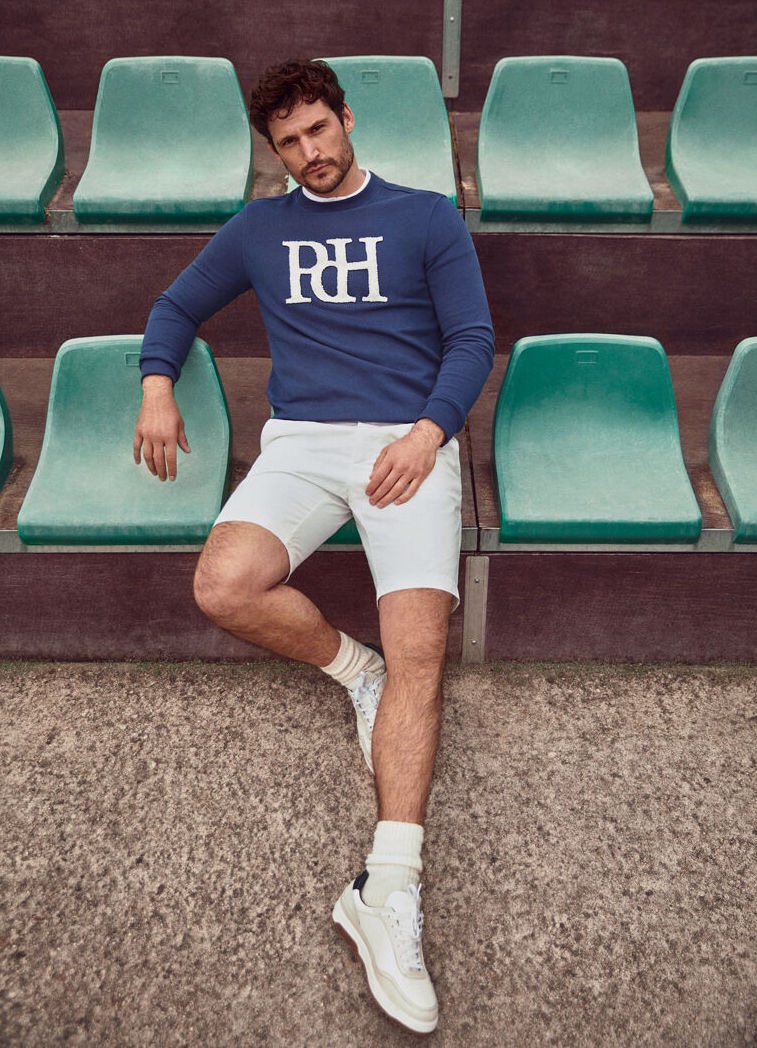 Sporting a Pedro del Hierro sweater with shorts, Sam Webb makes a smart style impression.