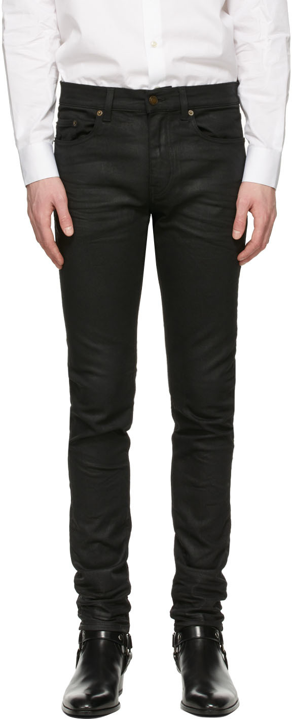 Saint Laurent Black Coated Skinny-Fit Jeans | The Fashionisto
