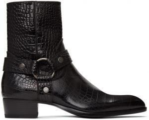 Saint Laurent Black Croc Wyatt Harness Boots Saint Laurent Black Croc Wyatt Harness Boots