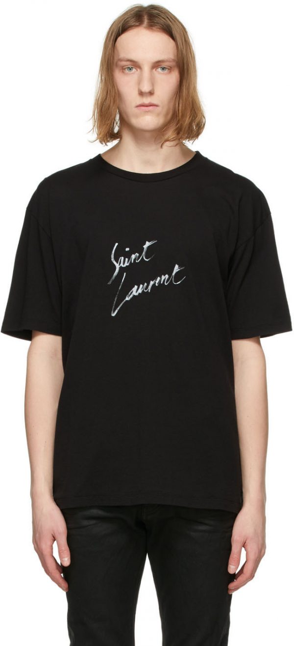 Saint Laurent Black Signature Logo T-Shirt | The Fashionisto