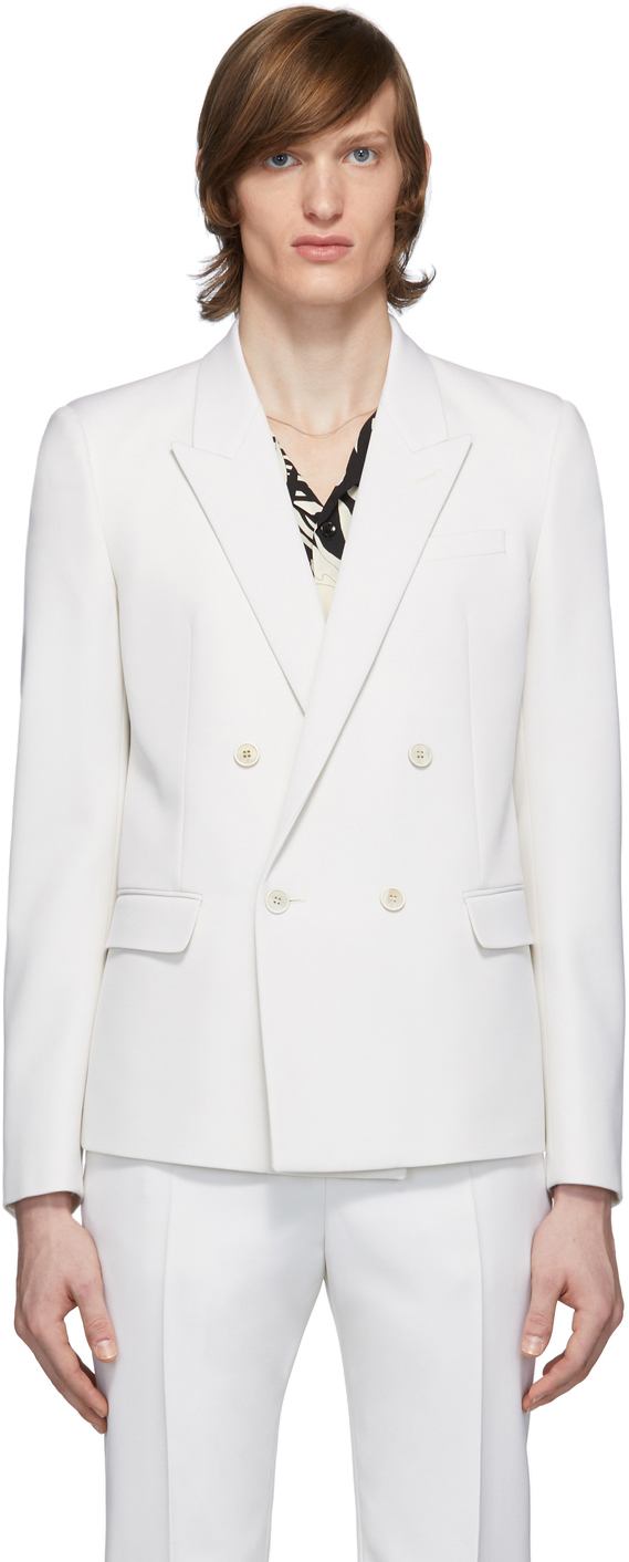 Saint Laurent White Wool Tailored Double-Breasted Blazer | The Fashionisto