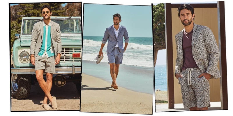 Noah Mills models chic looks from Todd Snyder's summer 2021 collection.