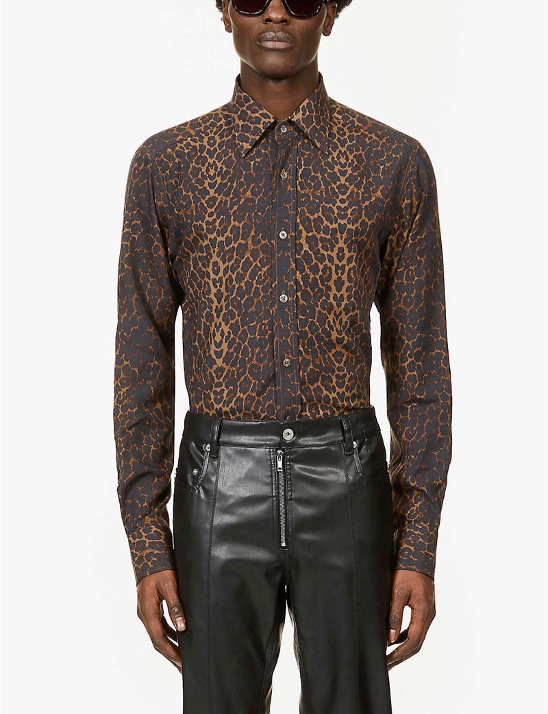 Tom Ford Leopard-Print Relaxed-Fit Crepe Shirt