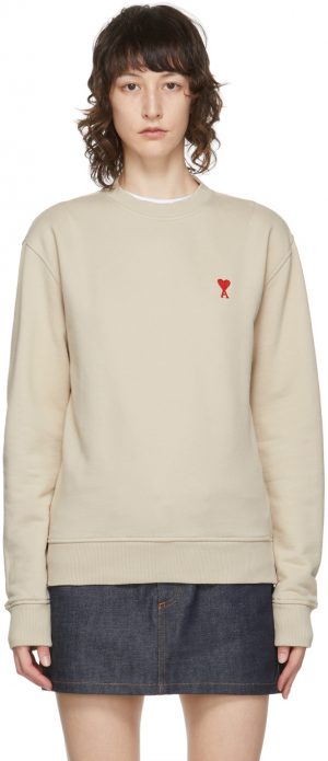 AMI Alexandre Mattiussi Beige Ami De Coeur Sweatshirt AMI Alexandre Mattiussi Beige Ami De Coeur Sweatshirt