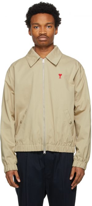 AMI Alexandre Mattiussi Beige Ami De Coeur Zipped Jacket AMI Alexandre Mattiussi Beige Ami De Coeur Zipped Jacket