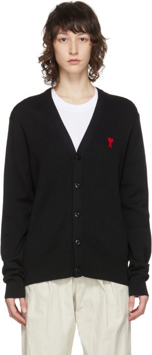 AMI Alexandre Mattiussi Black Ami De Coeur Cardigan AMI Alexandre Mattiussi Black Ami De Coeur Cardigan