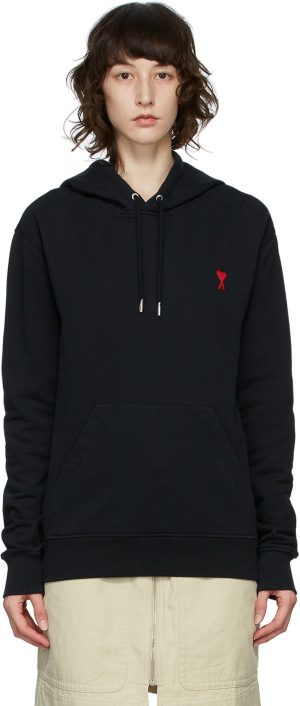AMI Alexandre Mattiussi Black Ami De Coeur Hoodie AMI Alexandre Mattiussi Black Ami De Coeur Hoodie