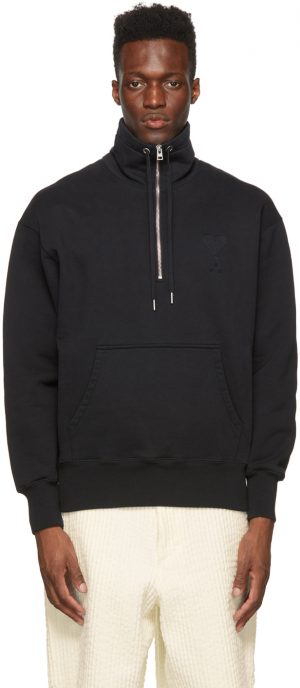 AMI Alexandre Mattiussi Black Ami De Coeur Zip Sweatshirt AMI Alexandre Mattiussi Black Ami De Coeur Zip Sweatshirt