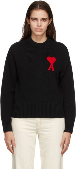 AMI Alexandre Mattiussi Black Oversize Ami De Coeur Sweater AMI Alexandre Mattiussi Black Oversize Ami De Coeur Sweater