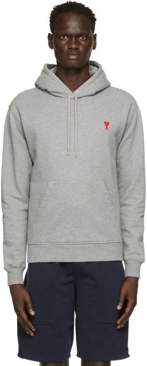 AMI Alexandre Mattiussi Grey Ami De Coeur Hoodie AMI Alexandre Mattiussi Grey Ami De Coeur Hoodie