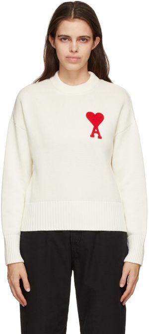 AMI Alexandre Mattiussi Off-White Oversize Ami De Coeur Sweater AMI Alexandre Mattiussi Off-White Oversize Ami De Coeur Sweater