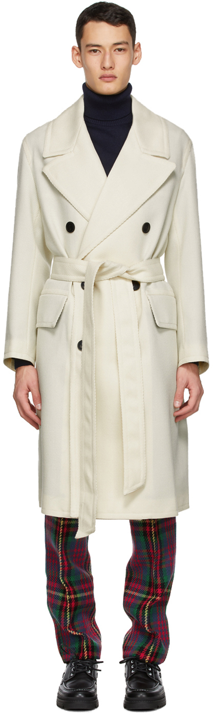 White Wool Double-Breasted Coat 