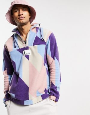 ASOS Actual oversized half zip sweatshirt in all over printed fleece with Logo-Multi ASOS Actual oversized half zip sweatshirt in all over printed fleece with Logo-Multi