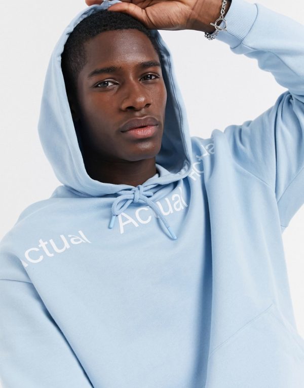ASOS Actual oversized hoodie in ice blue with repeat chest print-Blues ...