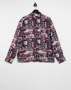 ASOS DESIGN 90s oversize vintage print shirt in brown ASOS DESIGN 90s oversize vintage print shirt in brown