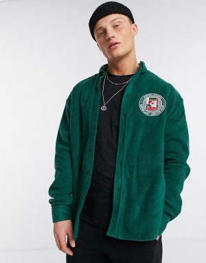 ASOS DESIGN 90s oversized green fleece shirt with chest embroidery ASOS DESIGN 90s oversized green fleece shirt with chest embroidery