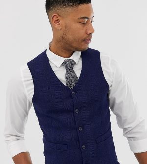 ASOS DESIGN Tall wedding skinny suit vest in blue wool blend herringbone ASOS DESIGN Tall wedding skinny suit vest in blue wool blend herringbone