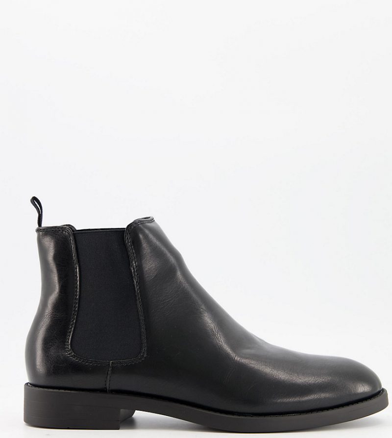 asos design wide fit chelsea boots in black faux suede