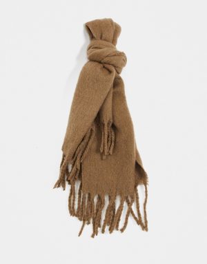 ASOS DESIGN blanket scarf in camel with textured detail-Brown ASOS DESIGN blanket scarf in camel with textured detail-Brown