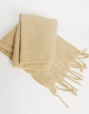 ASOS DESIGN blanket scarf in cream with textured detail-White ASOS DESIGN blanket scarf in cream with textured detail-White