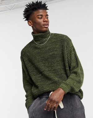ASOS DESIGN knit oversized rib turtleneck sweater in khaki twist-Green ASOS DESIGN knit oversized rib turtleneck sweater in khaki twist-Green