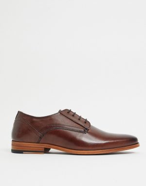 ASOS DESIGN lace up shoes in brown leather with natural sole ASOS DESIGN lace up shoes in brown leather with natural sole