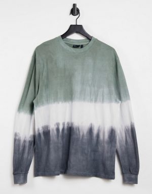 ASOS DESIGN long sleeve relaxed T-shirt in tonal pique wash-Green ASOS DESIGN long sleeve relaxed T-shirt in tonal pique wash-Green
