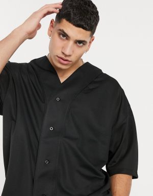 ASOS DESIGN oversized baseball t-shirt with half sleeve in black mesh ASOS DESIGN oversized baseball t-shirt with half sleeve in black mesh