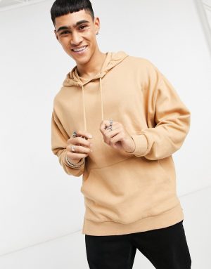 ASOS DESIGN oversized hoodie with split hem in beige-Neutral ASOS DESIGN oversized hoodie with split hem in beige-Neutral