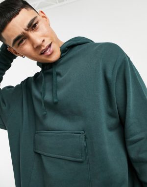 ASOS DESIGN oversized hoodie with tie hem and pocket in green ASOS DESIGN oversized hoodie with tie hem and pocket in green