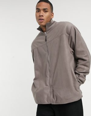 ASOS DESIGN oversized polar fleece track jacket in light brown ASOS DESIGN oversized polar fleece track jacket in light brown