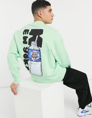 ASOS DESIGN oversized sweatshirt with New York back print and deep ribs-Green ASOS DESIGN oversized sweatshirt with New York back print and deep ribs-Green