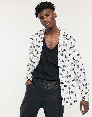 ASOS DESIGN regular fit print shirt in white ASOS DESIGN regular fit print shirt in white