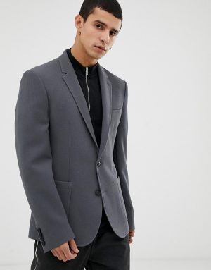 ASOS DESIGN skinny blazer in gray waffle-Grey ASOS DESIGN skinny blazer in gray waffle-Grey