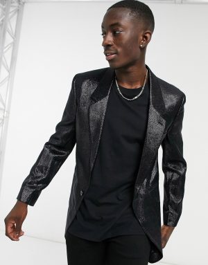 ASOS DESIGN skinny longline blazer in wet look black ASOS DESIGN skinny longline blazer in wet look black