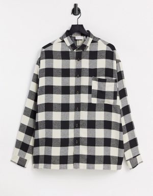ASOS DESIGN super oversized monochrome flannel check shirt-Black ASOS DESIGN super oversized monochrome flannel check shirt-Black