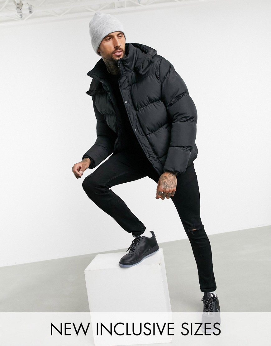 ASOS DESIGN sustainable puffer jacket with detachable hood in black ...