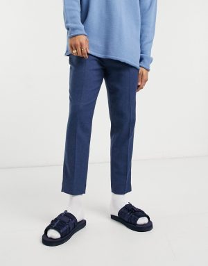 ASOS DESIGN tapered smart pants in navy herringbone ASOS DESIGN tapered smart pants in navy herringbone