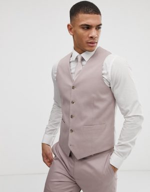 ASOS DESIGN wedding skinny stretch cotton suit vest in mink-Neutral ASOS DESIGN wedding skinny stretch cotton suit vest in mink-Neutral