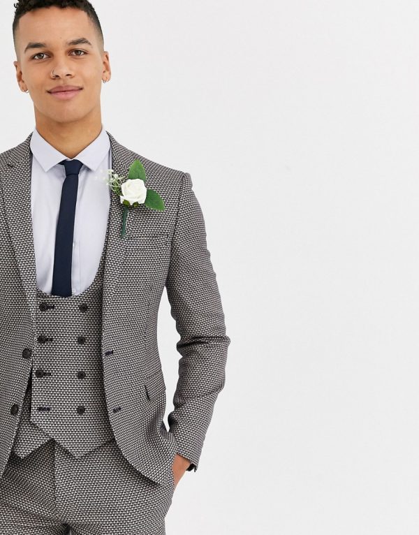 ASOS DESIGN wedding super skinny suit jacket in micro texture in gray ...