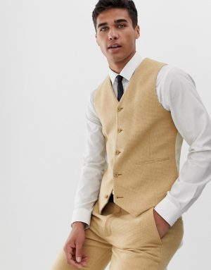 ASOS DESIGN wedding super skinny suit vest in stone wool blend micro check-Neutral ASOS DESIGN wedding super skinny suit vest in stone wool blend micro check-Neutral