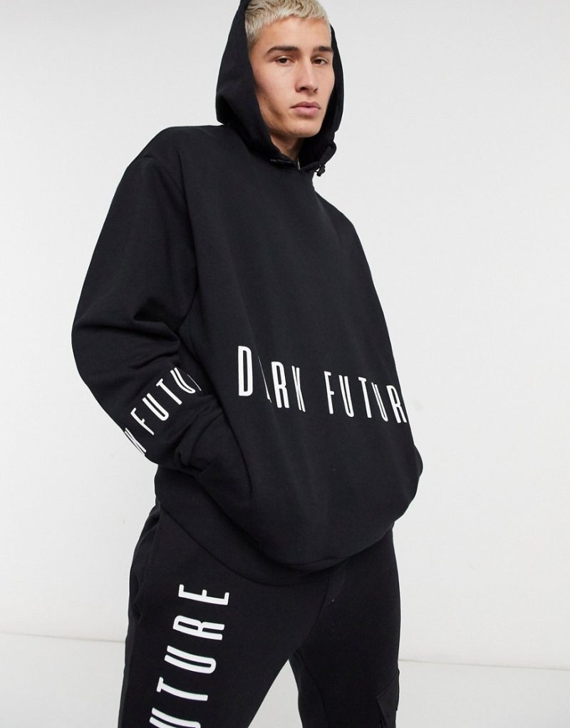 ASOS Dark Future co-ord extreme oversized hoodie with logo print-Black ...