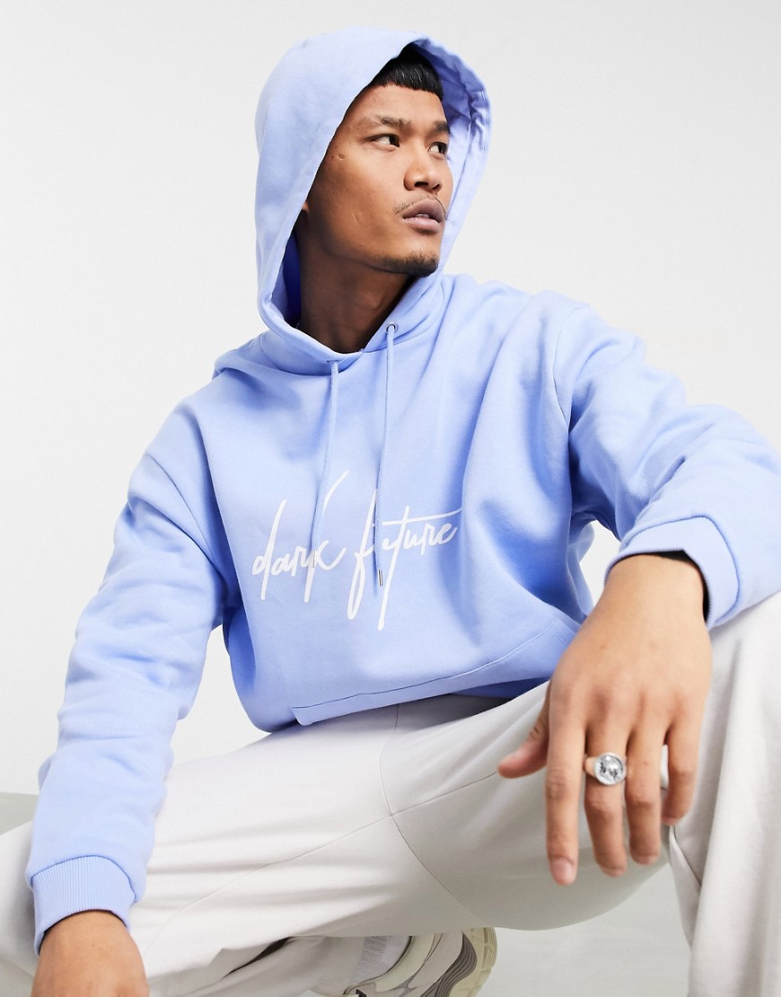 ASOS Dark Future oversized hoodie in pastel blue with front logo-Blues ...