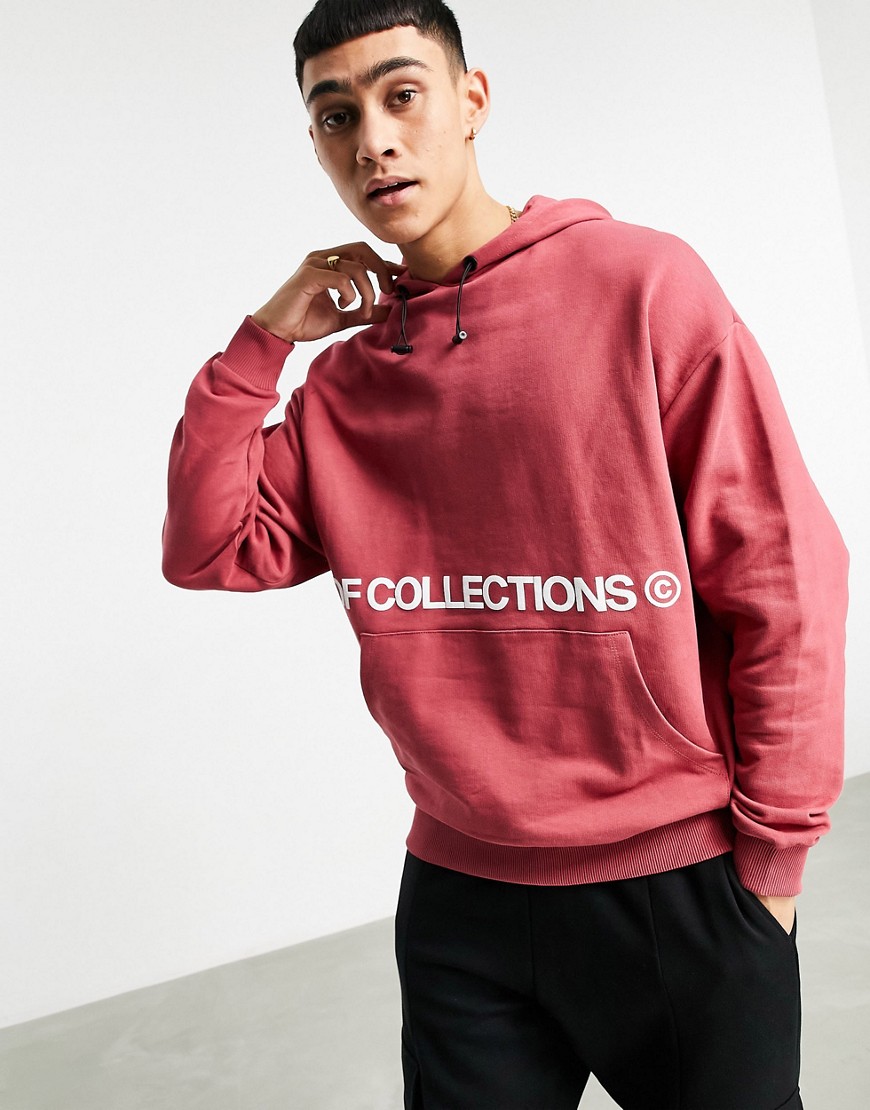 ASOS Dark Future oversized hoodie in red with multi-placement print ...