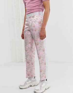 ASOS EDITION slim suit pants with cut and sew floral jacquard-Pink ASOS EDITION slim suit pants with cut and sew floral jacquard-Pink