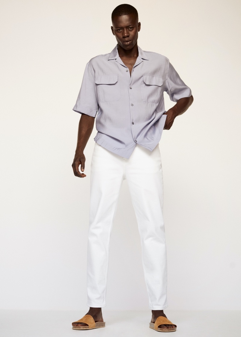 Front and center, Alpha Dia models a look from Mango Man's Clean collection.